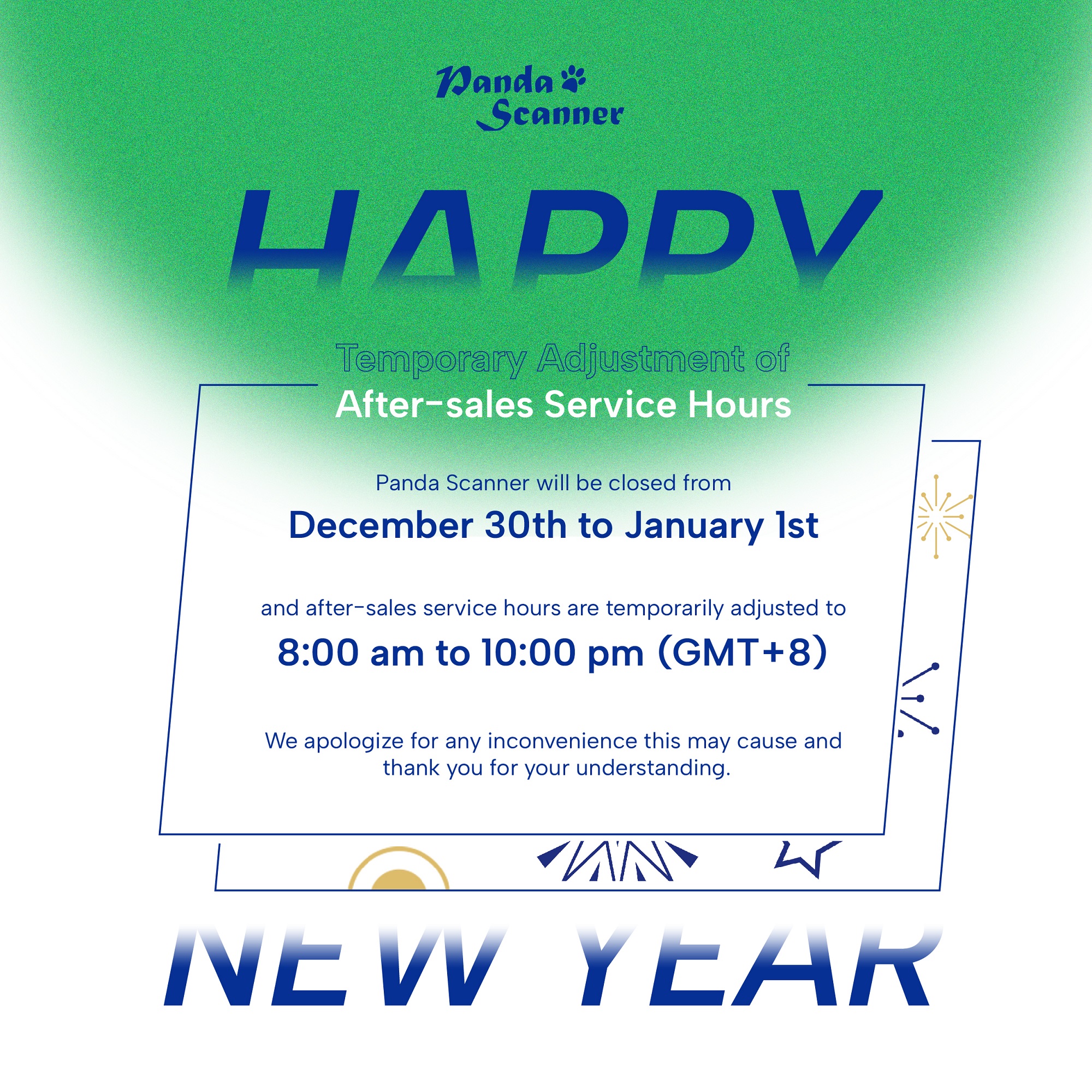 Frohes neues Jahr und vorübergehende Anpassung der Kundendienstzeiten